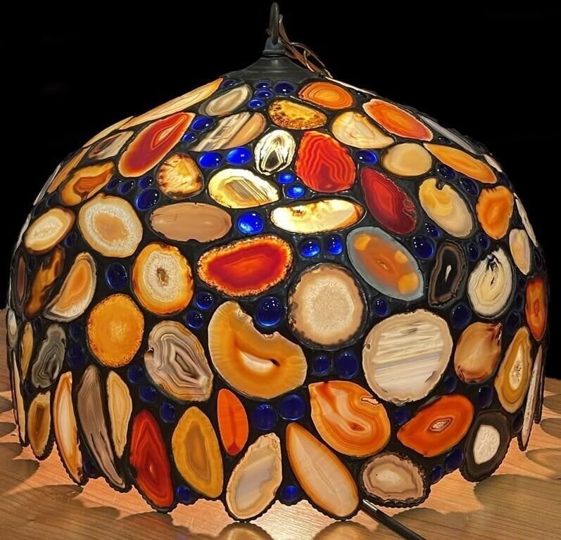 Lot 215412: VINTAGE SLICED AGATE SWAG LAMP CHANDELIER