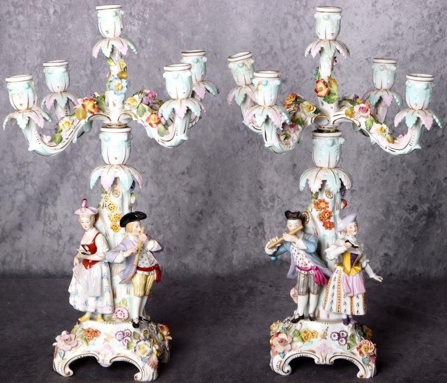 Lot 215420: PAIR DRESDEN CANDELABRAS FIGURAL CONTINENTAL STYLE