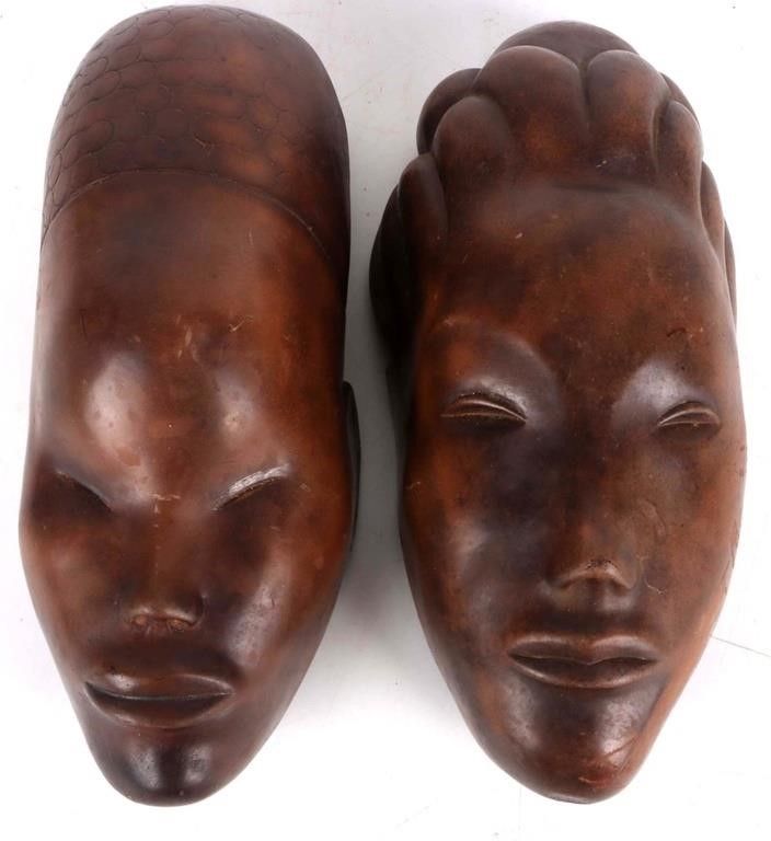 Lot 215425: FAN CO GEMSTONE SOAPSTONE AFRICAN WOMAN BUSTS (2)