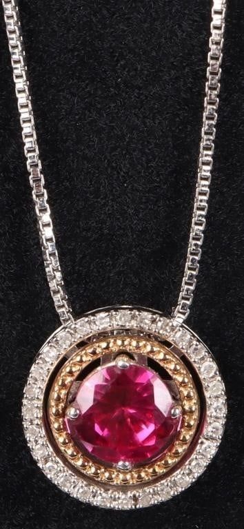 Lot 216153: 1.0CT RUBY & DIAMOND STERLING SILVER NECKLACE