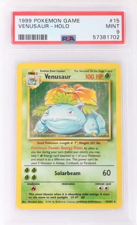 Lot 216172: 1999 POKEMON GAME VENUSAUR-HOLO #15 PSA 9 MINT