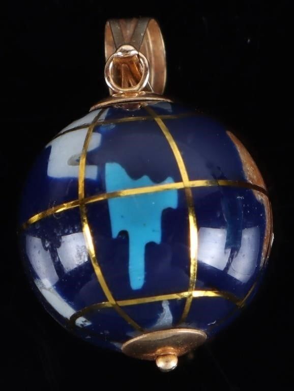 Lot 216194: 14K YELLOW GOLD LAPIS & MULTI-GEM GLOBE PENDANT