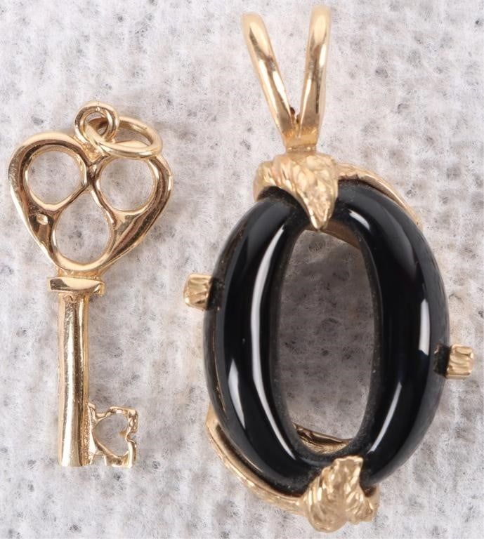 Lot 216197: TWO 14K YELLOW GOLD LADIES PENDANTS KEY & ONYX