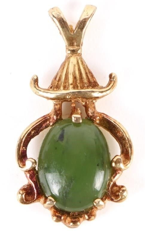 Lot 216199: 14K YELLOW GOLD NEPHRITE ASIAN LADIES PENDANT