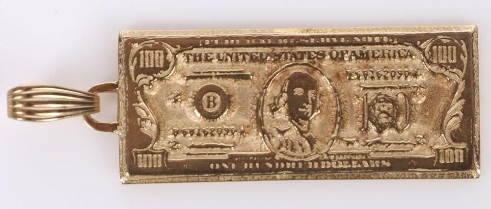 Lot 216206: 14K YELLOW GOLD $100 BILL PENDANT 10.50 GRAMS