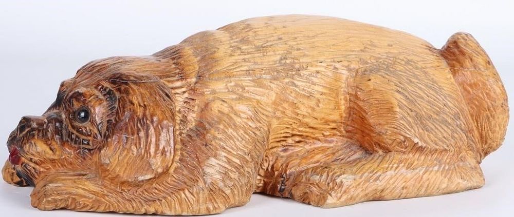 Lot 216215: VINTAGE CARVED ST. BERNARD DOG WOOD FIGURE