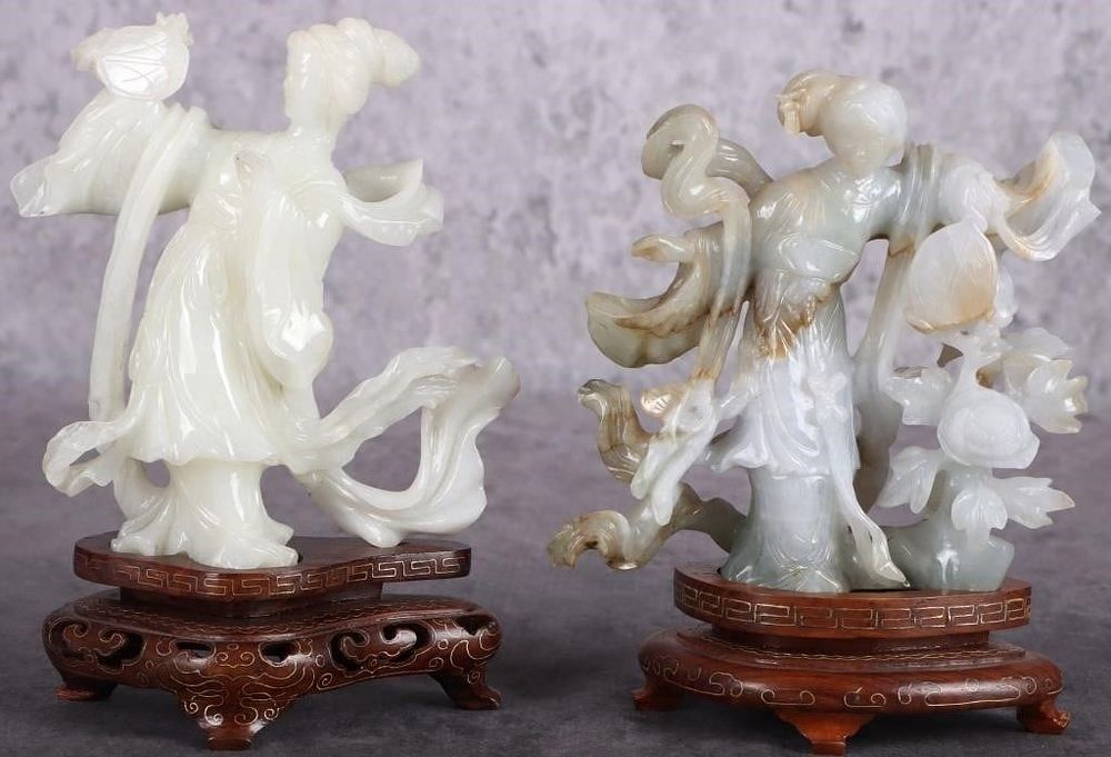 Lot 216220: 20TH CENTURY WHITE JADEITE WOMEN CARVINGS (2)