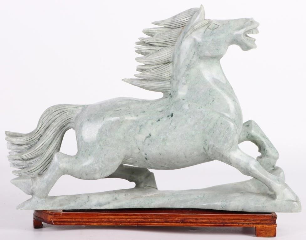 Lot 216221: BEAUTIFUL CARVED NEPHRITE STATUE OF WILD STALLION