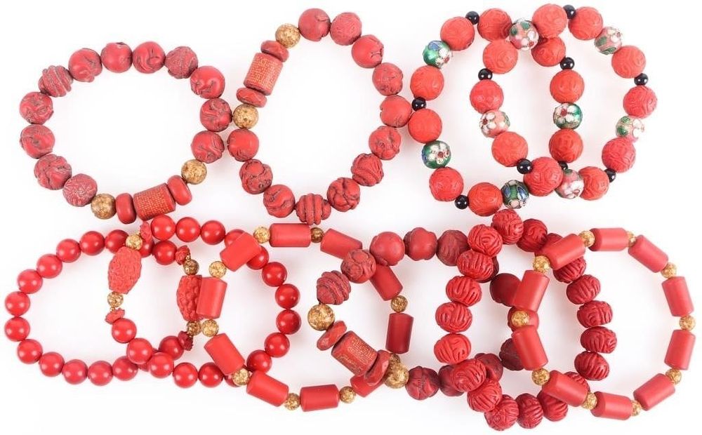 Lot 216225: COLLECTIBLE CHINESE CINNABAR BEADED BRACELETS