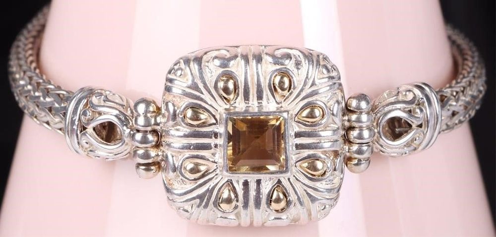Lot 216227: ORNATE STERLING & 18K GOLD SPINEL LADIES BRACELET