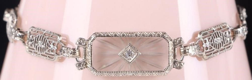 Lot 216236: 14K WHITE GOLD FILIGREE BRACELET W/ 0.03CT DIAMOND