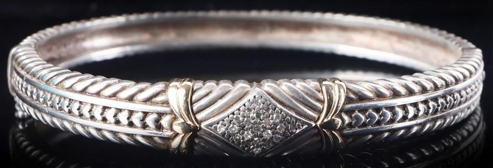 Lot 216251: 14K YELLOW GOLD & STERLING SILVER DIAMOND BRACELET