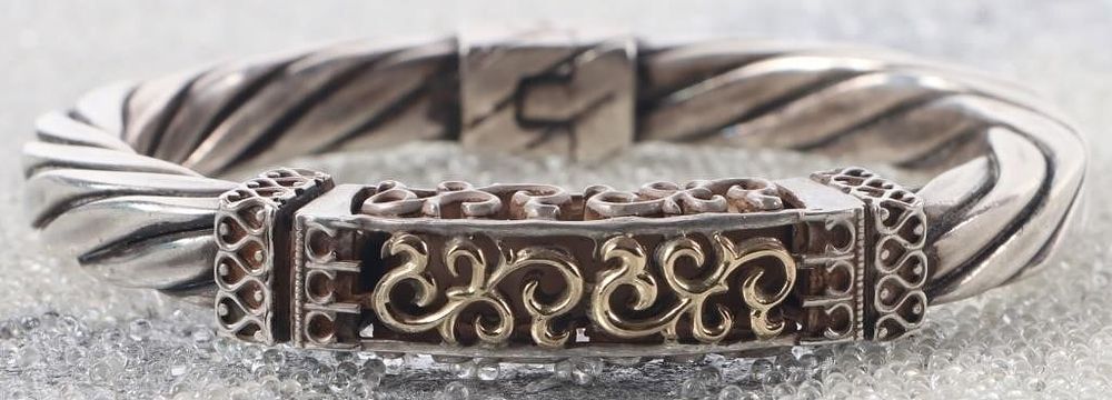 Lot 216255: 14K YELLOW GOLD STERLING SILVER ORNATE BRACELET