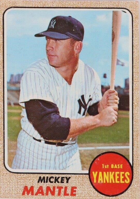 Lot 216299: 1968 MICKEY MANTLE TOPPS #280 BASEBALL CARD