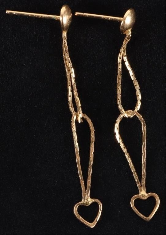 Lot 216319: 18K YELLOW GOLD LADIES DANGLE STUD NECKLACE HEART