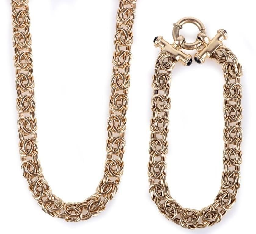 Lot 216335: SFG 14K  GOLD BYZANTINE CHAIN NECKLACE & BRACELET
