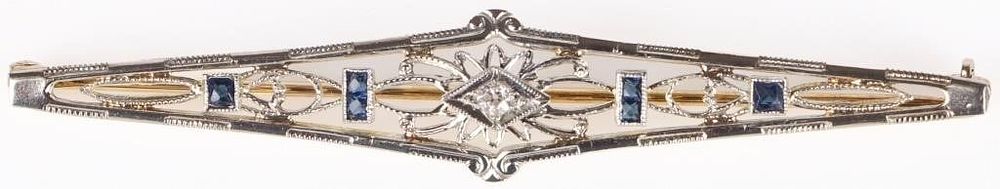Lot 216341: VINTAGE SAPPHIRE 10K BI-COLORED GOLD LADIES PIN