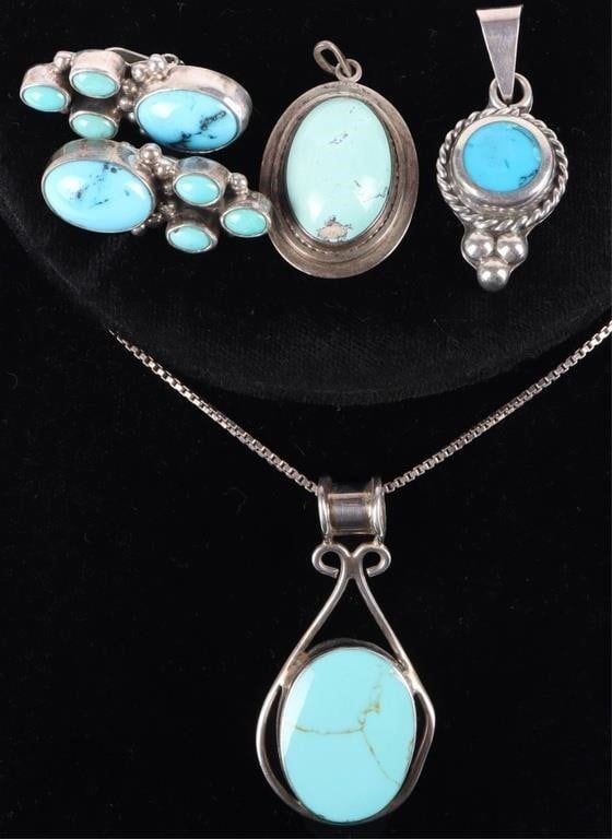 Lot 216348: SW STYLE MEXICO SILVER JEWELRY W/ TURQUOISE (4)