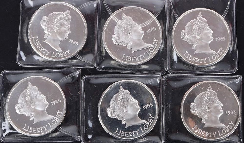 Lot 216371: 1 OZT FINE SILVER 1985 LIBERTY LOBBY PF ROUNDS-(6)
