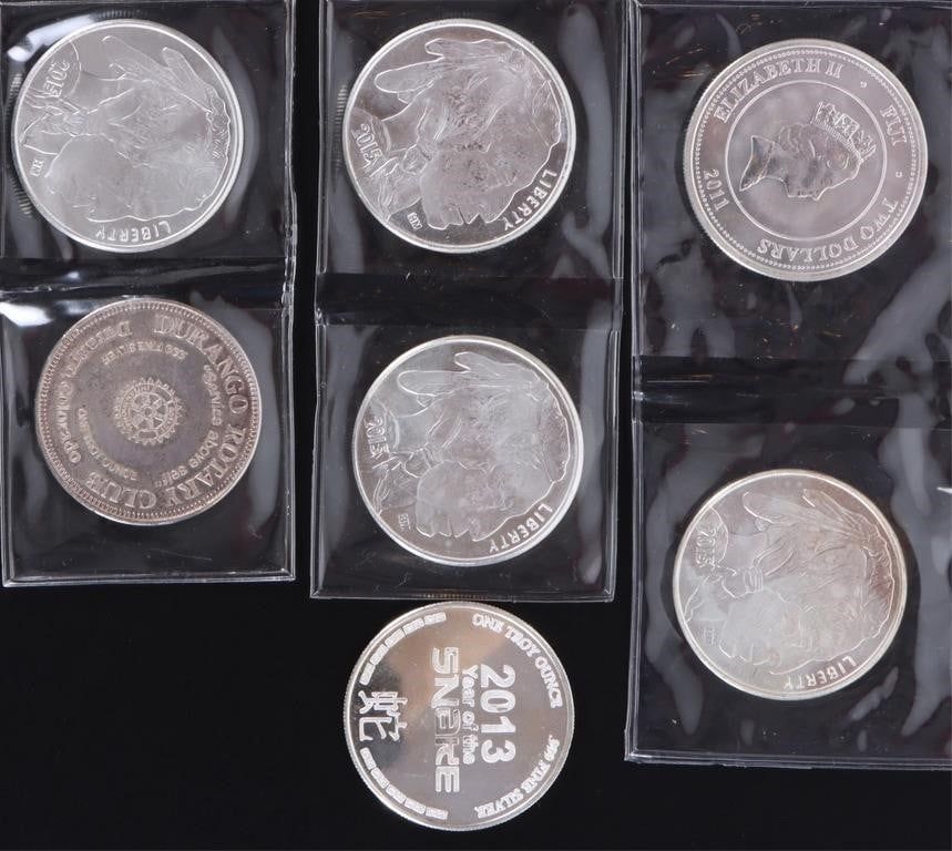 Lot 216373: ASSORTED FINE SILVER 1 OZT BULLION ROUNDS - (7)
