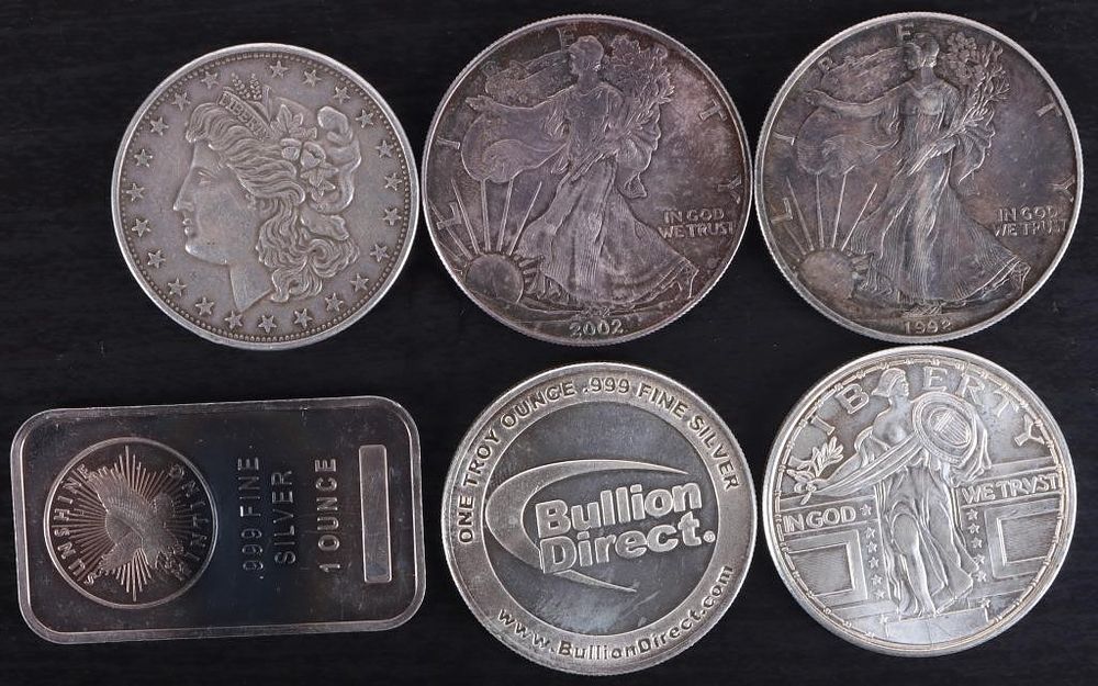 Lot 216376: ASSORTED 1 OZT FINE SILVER BULLION ROUNDS - (5)