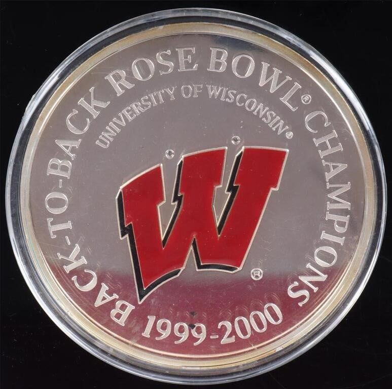 Lot 216381: FINE SILVER 6OZT DIAMOND WISCONSIN ROSE BOWL ROUND