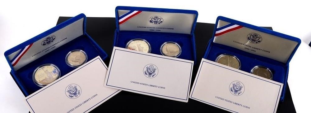 Lot 216392: 90% SILVER 1986 LIBERTY PF 1/2 & 1 DOLLAR SETS-(3)