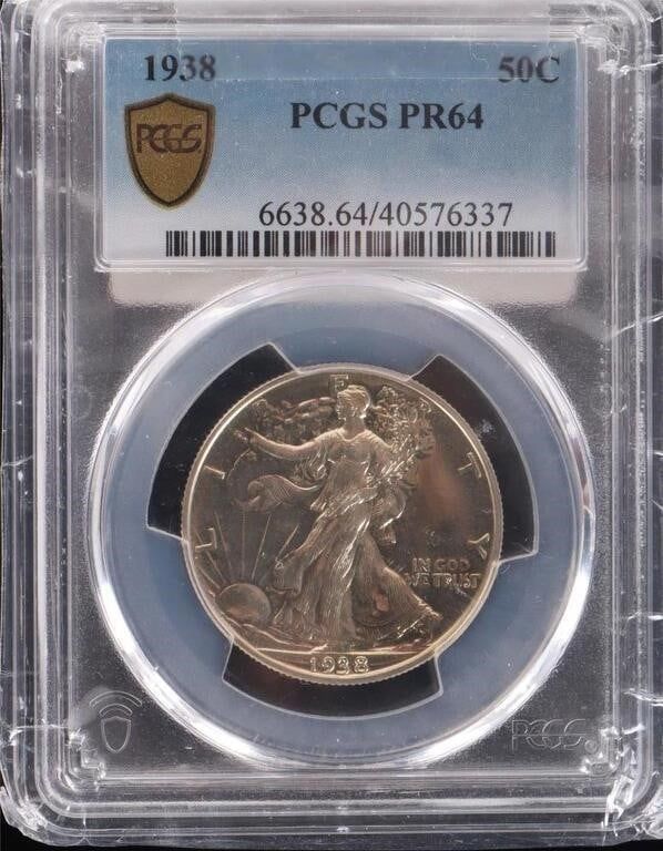 Lot 216408: PR64 PCGS 1938 FINE SILVER HALF DOLLAR WALKING LIB