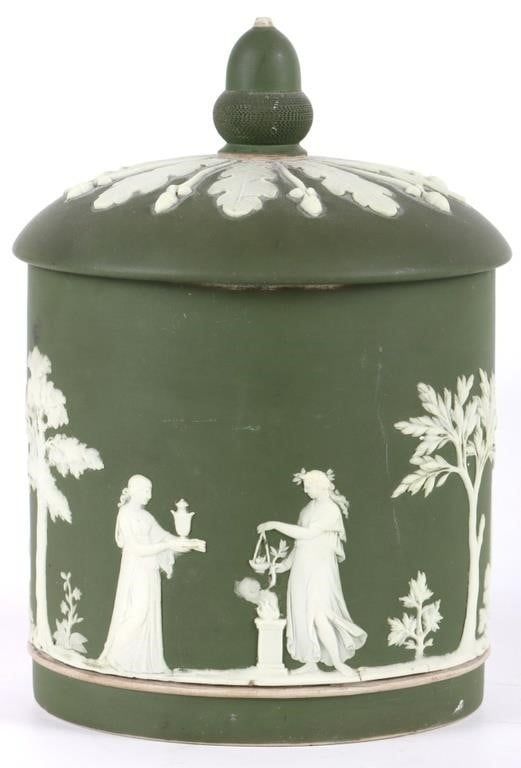 Lot 216422: ANTIQUE  WEDGWOOD JASPERWARE TOBACCO JAR