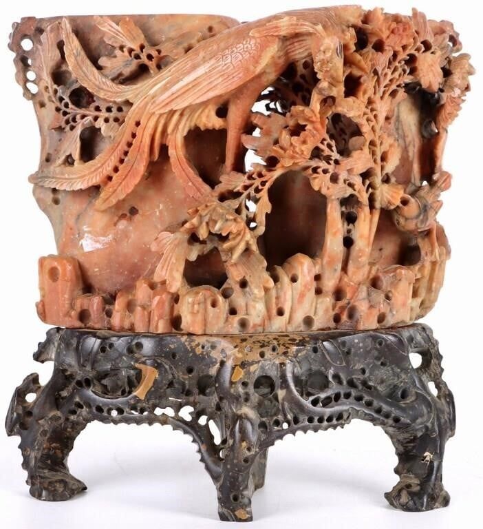 Lot 216424: FINE CARVED CHINESE SOAPSTONE DOUBLE VASE