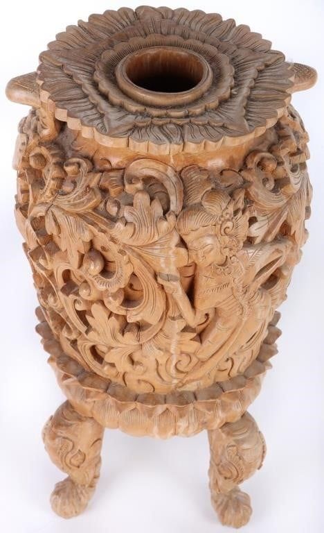 Lot 216447: HAND-CARVED ORNATE BALINESE WOODEN VASE