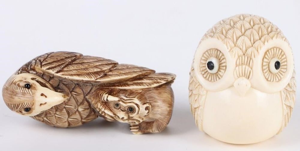Lot 216458: ANTIQUE JAPANESE SAGEMONO NETSUKE BIRDS SIGNED