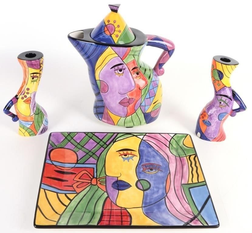 Lot 216462: MUZEUM HAND PAINTED PICASSO-STYLE DISH SET