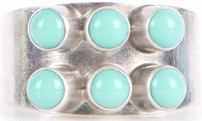 OSWALDO GUAYASAMIN 90% SILVER TURQUOISE RING. Oswaldo Guayasamin vintage modernist 90% silver 