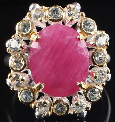 6.0CT RUBY & TOPAZ STERLING SILVER COCKTAIL RING. 6.0CT ruby and topaz sterling silver cocktail 