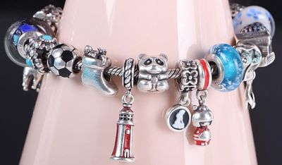 PANDORA STERLING SILVER CHARM BRACELET 18 CHARMS. Pandora sterling silver ladies charm bracelet 