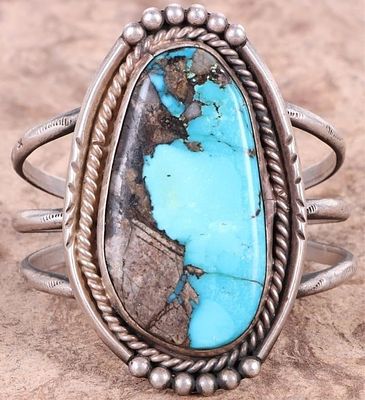 LARGE 55MM SOUTHWEST TURQUOISE STERLING CUFF. 3" tall southwest turquoise sterling silver cuff 