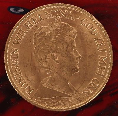 90% GOLD 1917 KONINGIN WILHELMINA 10 GULDEN COIN. 90% gold 1917 Koningin Wilhelmina God Zij Met 