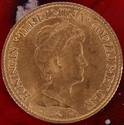 90% GOLD 1917 KONINGIN WILHELMINA 10 GULDEN COIN. 90% gold 1917 Koningin Wilhelmina God Zij Met 