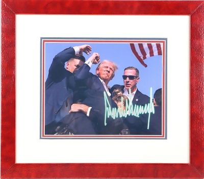 SIGNED TRUMP FIGHT FIGHT FIGHT PHOTOGRAPH W/ COA. This item is the iconic "Fight Fight Fight" 