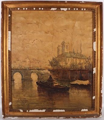PEMARTIN ORIGINAL EUROPEAN PAINTING OF NOTRE DAME. Pemartin original European painting of Notre 