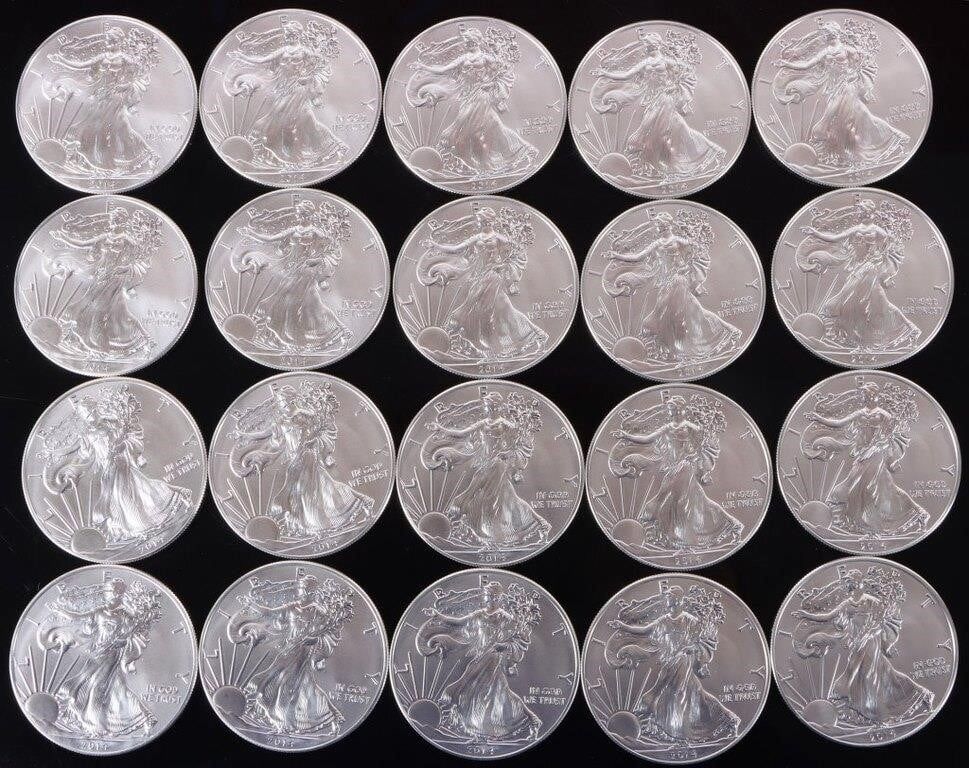 Lot 217152: FINE SILVER ROLL OF 20 AMERICAN EAGLES U.S. TREAS