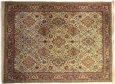 LARGE RED ANTIQUE PERSIAN HAND-KNOTTED AREA RUG. Large red antique Persian hand-knotted silk 