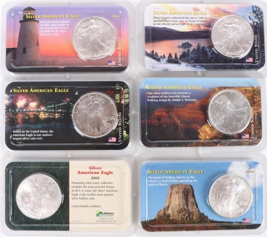 Lot 218162: FINE SILVER MS AMERICAN EAGLES LITTLETON COA - (6)