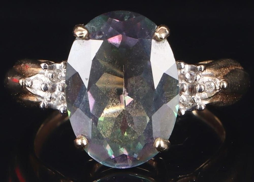 Lot 218172: 10K YELLOW GOLD LADIES RING W/ DIAS & TOURMALINE