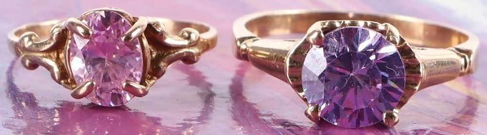 Lot 218181: TWO 10K YELLOW GOLD LADIES RINGS W/ GEMSTONES