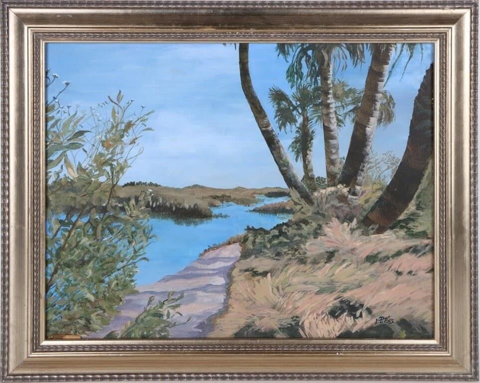 Lot 218193: DOT LUCAS OIL ON CANVAS DEPICTING MARSHLAND FRAMED