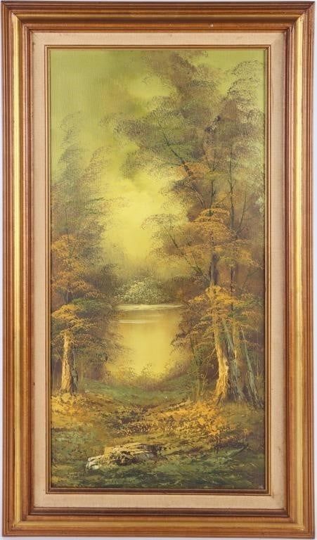Lot 218196: TREE & LAKE OIL PAINTING ON CANVAS SIGNED & FRAMED