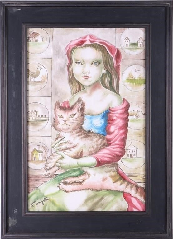Lot 218204: TSUGUHARAU FOUJITA OIL ON CANVAS IN THE MANNER OF