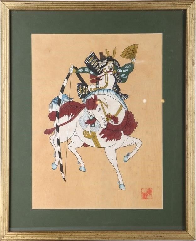 Lot 218207: JAPANESE MEIJI SAMURAI GOUACHE OIL ON SILK FRAMED